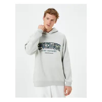 Koton Hooded Sweatshirt Slogan Printed Long Sleeve Ribbed Racking