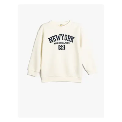 Koton Slogan Printed Sweatshirt Crew Neck Cotton Blend