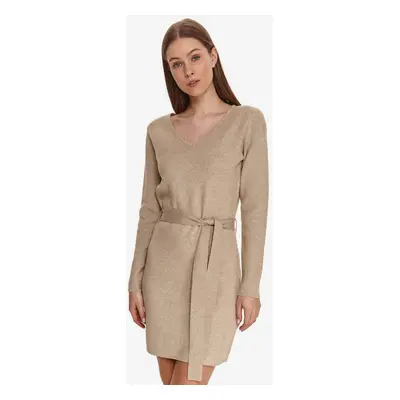 Beige women's dress with a tie at the waist TOP SECRET - Women