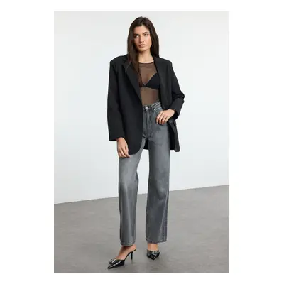 Trendyol Grey High Waist Wide Leg Jeans