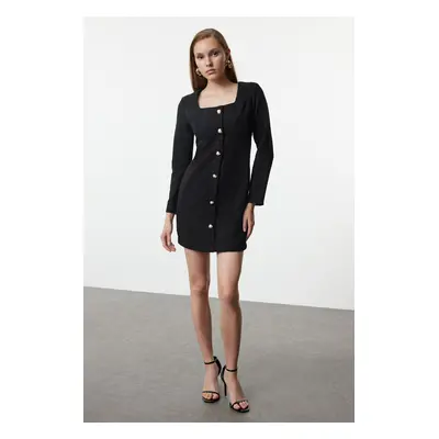 Trendyol Black Square Collar Tweed Mini Woven Jacket Dress