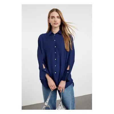 Trendyol Navy Blue Satin Woven Shirt