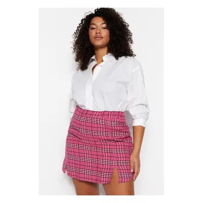 Trendyol Curve Fuchsia Plaid Tweed Mini Woven Plus Size Skirt