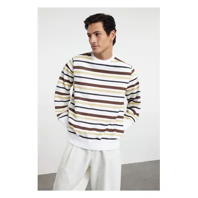 Trendyol Brown Oversize/Wide Cut Polar Fleece Striped Sweatshirt