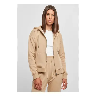 Women's organic terry hoodie with zipper in beige