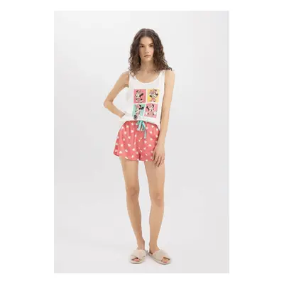 DEFACTO Fall In Love Pajama Set Disney Mickey & Minnie Tank Top Shorts Elastic Waist Bottom