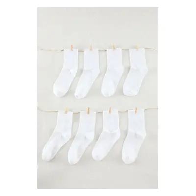 Trendyol White Unisex 8-Pack Cotton College-Tennis-Medium Men's Socks