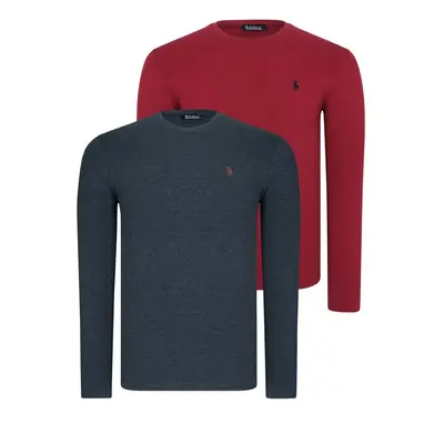 DOUBLE SET T8588 DEWBERRY ROUND NECK MEN'S SWEATSHIRT-BURGUNDY-ANTHRACITE