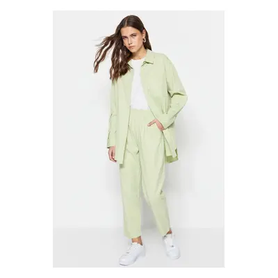 Trendyol Green Woven Cotton Shirt-Pants Suit