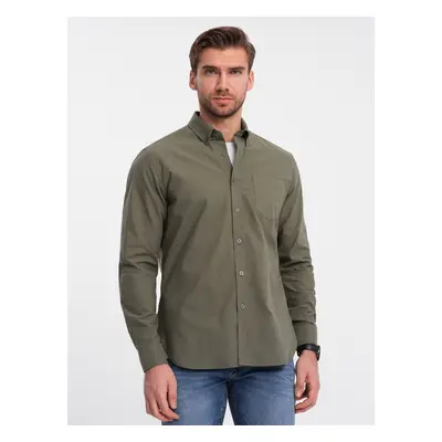 Ombre Men's cotton REGILAR FIT shirt with pocket - khaki