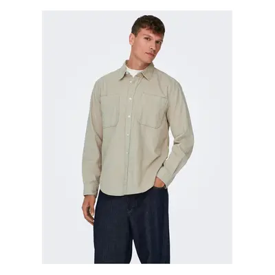 Beige Mens Upper Corduroy Shirt ONLY & SONS Alp - Men