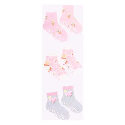 Yoclub Kids's Girls' Cotton Socks Anti Slip ABS Patterns Colours 3-pack SKA-0109G-AA3A-004