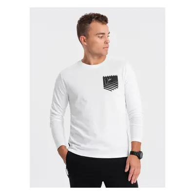 Ombre Longsleeve męski z printem w kształcie kieszonki - biały