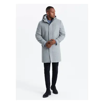 Ombre Monochrome long men's hooded coat - grey melange