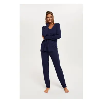 Women's Song Pajamas, Long Sleeves, Long Pants - Dark Blue