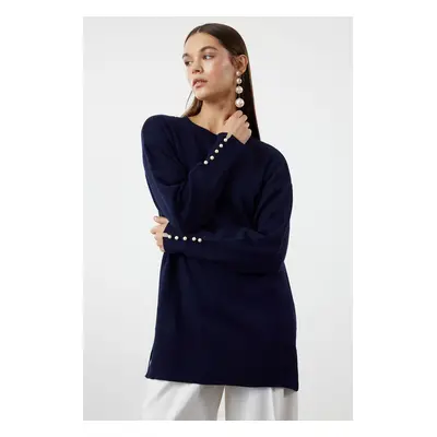 Trendyol Navy Blue Pearl Detailed Knitwear Sweater