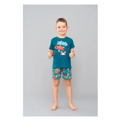 Boys' pyjamas Crab, short sleeves, shorts - teal/print