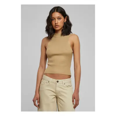 Women's turtleneck with short rib knit union beige