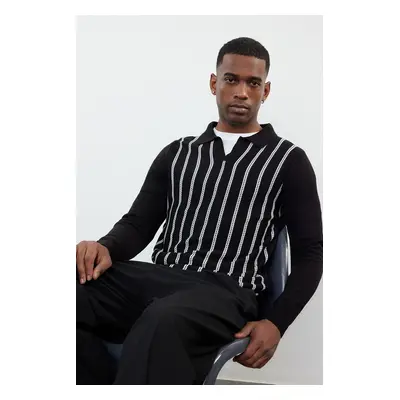 Trendyol Black Casual Slim Slim Fit Crew Neck Striped Knitwear Sweater