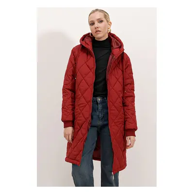 Bigdart Quilted Long Puffer Jacket - Claret Red