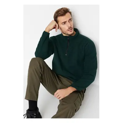 Trendyol Emerald Green Regular/Normal Cut Stand Collar Zippered Anti-pilling Fleece Sweatshirt