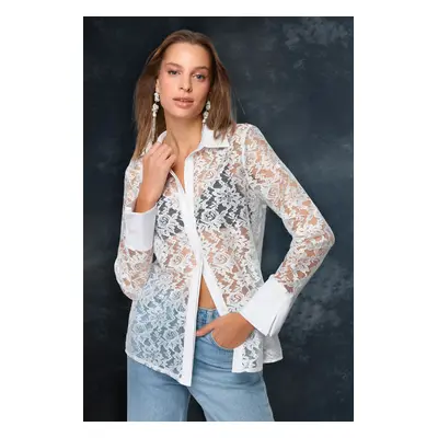 Trendyol White Unlined Knitted Lace Shirt