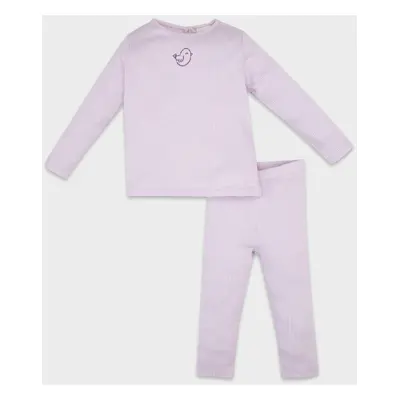 DEFACTO Baby Girl Embroidered Long Sleeve Ribbed Camisole 2-Piece Pajama Set