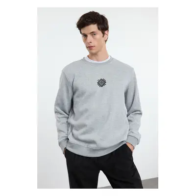 Trendyol Grey Melange Regular/Normal Cut Fluffy Printed Inside Polar Fleece/Warm Sweatshirt