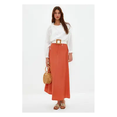 Trendyol Cinnamon Normal Waist Woven Linen Look Skirt