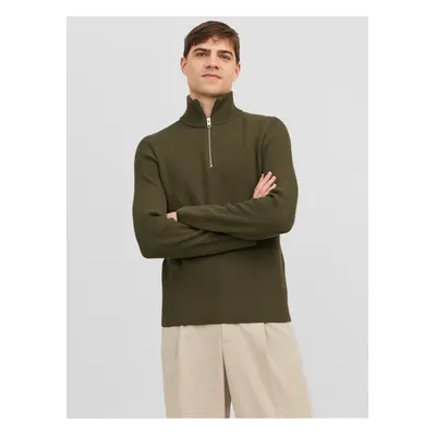 Khaki Mens Ribbed Sweater Jack & Jones Perfect - Men