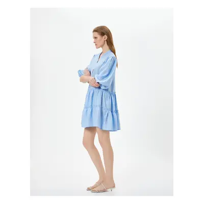 Koton Flounce V Neck Viscose Mini Balloon Sleeve Dress