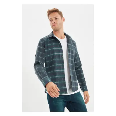 Trendyol Green Slim Fit Winter Lumberjack Checkered Shirt with Epaulettes