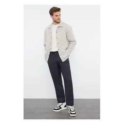 Trendyol Anthracite Tapered Elastic Waist Tied Linen Look Trousers