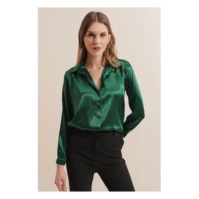 Bigdart Lightly Flowy Satin Shirt - Emerald