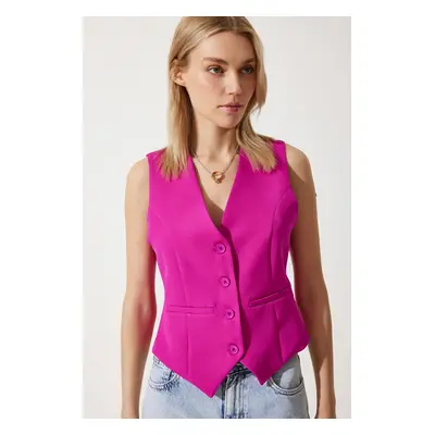 Happiness İstanbul Women's Fuchsia Body-Sitting Short Woven Vest