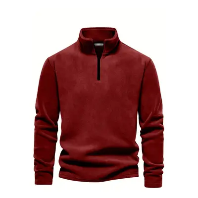 49143 Dewberry Half Zipper Stand Collar Mens Fleece-BORDEAUX