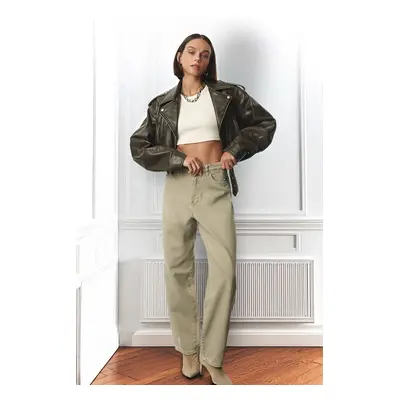 Trendyol Khaki High Waist Skater Baggy Jeans