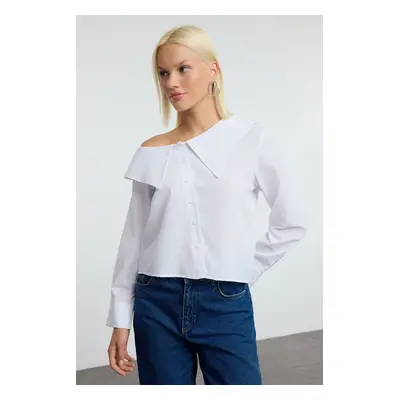 Trendyol White Large Collar Detailed Regular Normal Fit Woven Shirt