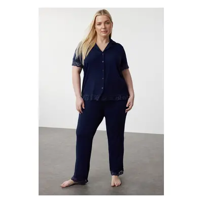 Trendyol Curve Navy Blue Lace Knitted Pajama Set