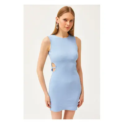 Olalook Women's Baby Blue Side Cut Out Detail Lycra Mini Dress