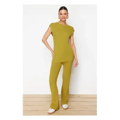 Trendyol Green Cotton Thin Blouse Trousers Knitwear Bottom-Top Set