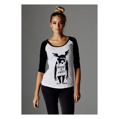 Women's T-shirt Banksy ́s Graffiti Ape Raglan Wht/blk