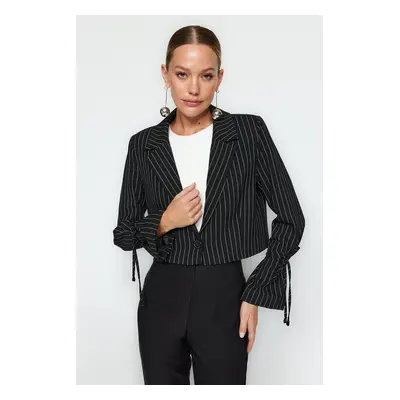 Trendyol Black Crop Woven Striped Blazer Jacket