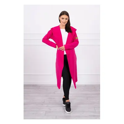 Long hooded cardigan in fuchsia color