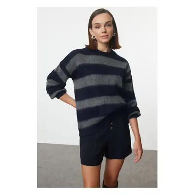 Trendyol Navy Blue Soft Texture Wide Pattern Knitwear Sweater