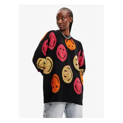 Black women's patterned oversize sweater Desigual Smiley - Women