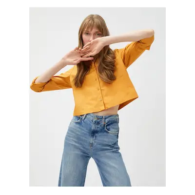 Koton Crop Shirt Cotton Pocket Long Sleeve