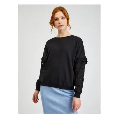 Orsay Black Ladies Sweater with Decorative Sleeves - Women