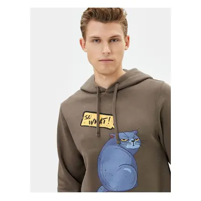 Koton Hooded Sweat Cat Printed Slogan Long Sleeve