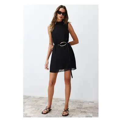 Trendyol Black A-Line High Neck Lined Chiffon Mini Woven Dress